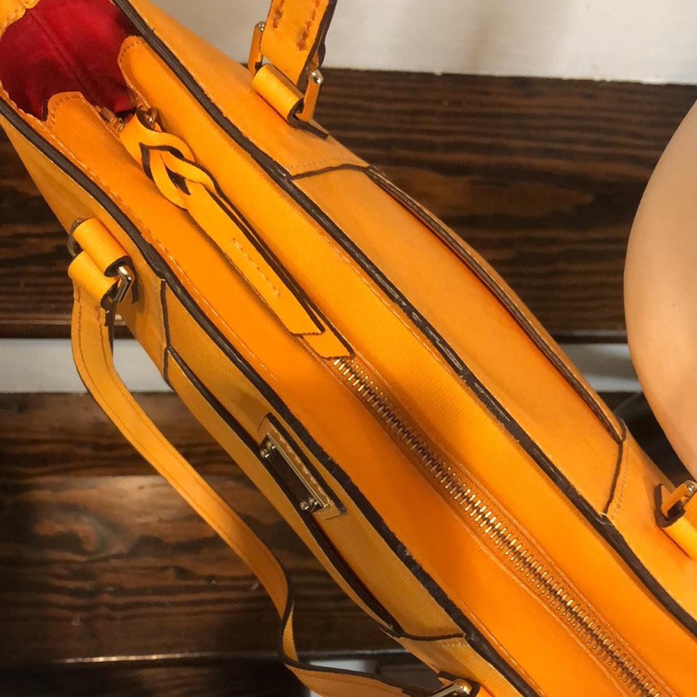 DOONEY BOURKE Orange Saffiano Leather Red Lining Two Top Handle Shoulder Straps - Picture 12 of 16